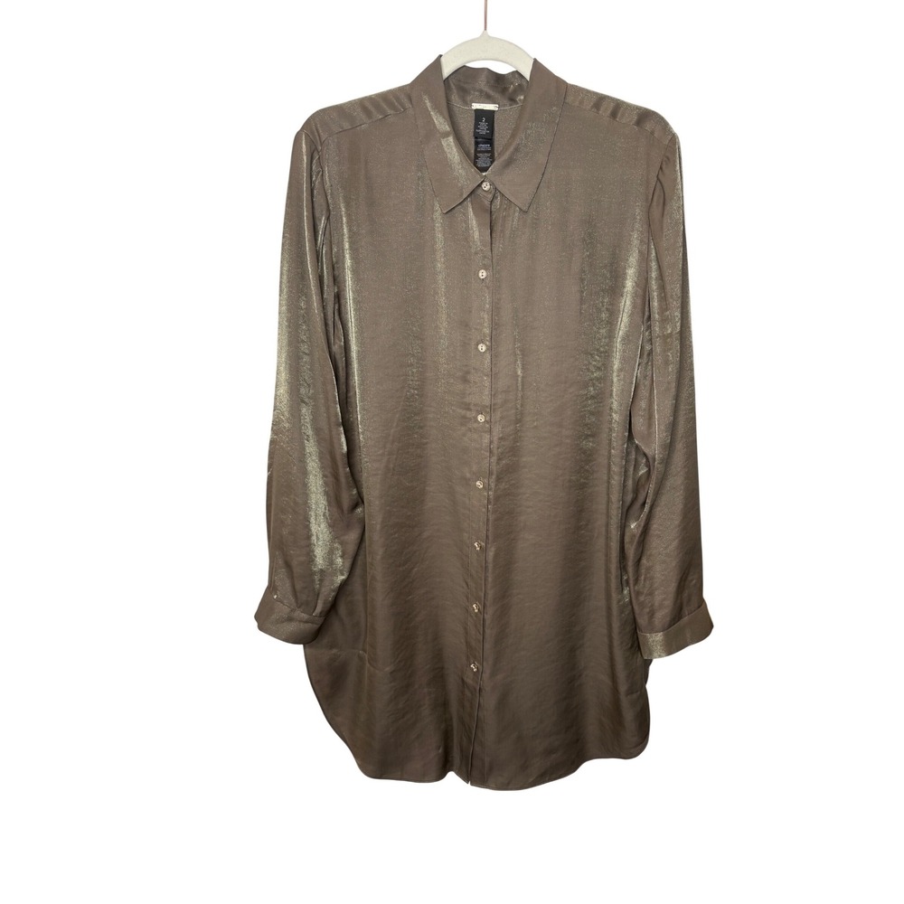 Chico's Champagne Satin Blouse Shimmer Button Down Top Chico's Size 2 or 12/14